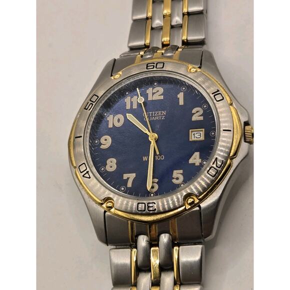 Vtg Citizen Watch Men 38mm Silver Gold Tone Date 2510-S72692 New Battery 7.25" - Picture 11 of 12